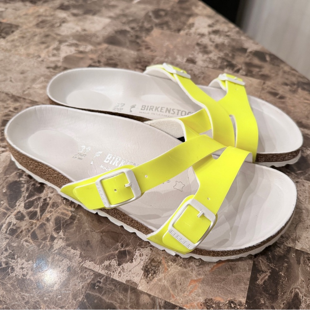 Birkenstock Women's Yao Balance Crisscross Neon Yellow Sandals Patent Leather